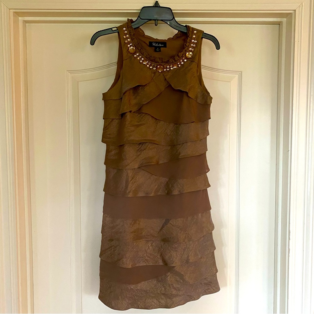 S.L. fashions Brown Shimmery Dress Size 6